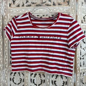 LDS Preowned Tommy Hilfiger Stripe Cropped Sleepwear Tee-Size Medium